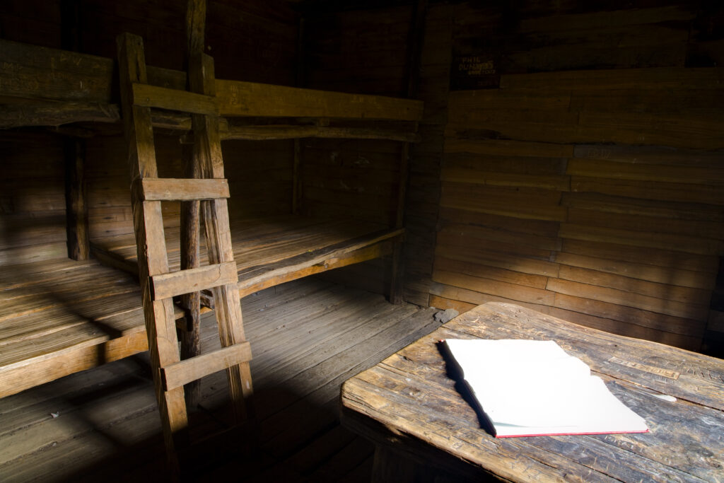 Australia, Tasmania, Cradle Mt - Lake St Clair National Park. Interior view of Du Cane Hut on the Overland Track