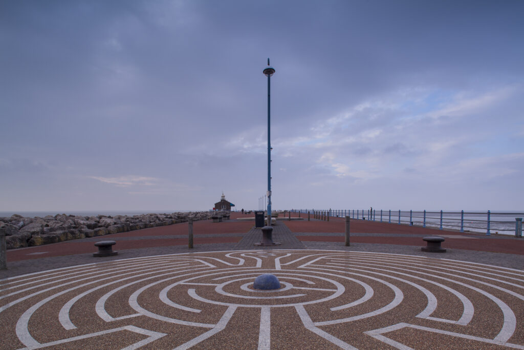 England, Lancashire, Morecambe. Tern project maze on the Morecambe Stone Jetty.