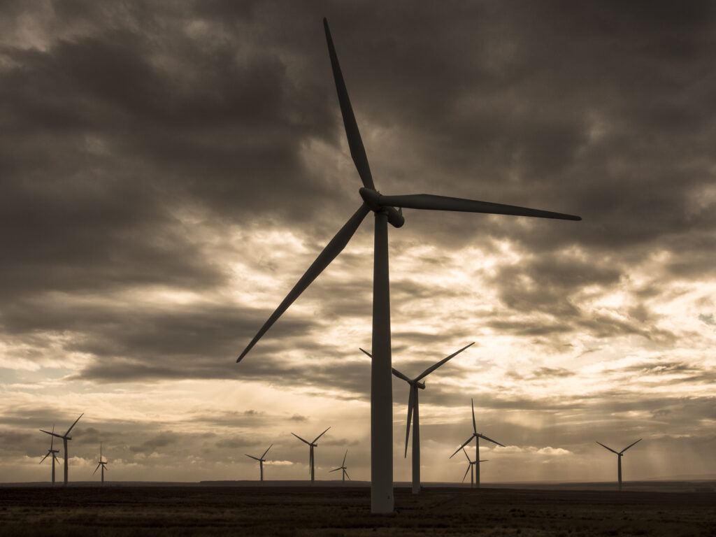 Scotland, Caithness, Causeymire Wind Farm. Causeymire Wind Farm, located at Achkeepster, a group of 21 wind turbines that became fully operational in 2004.
