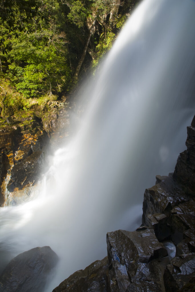 Australia, Tasmania, Cradle Mt - Lake St Clair National Park. Abstract view of Ferguson Falls on the Overland Track