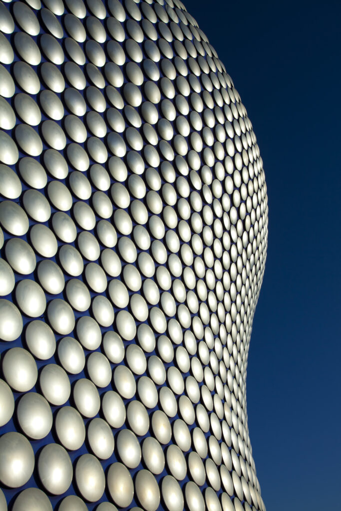 England, West Midlands, Birmingham. Abstract shapes of the modern Selfridges building, part of the Bull Ring shopping centre in Birmingham.