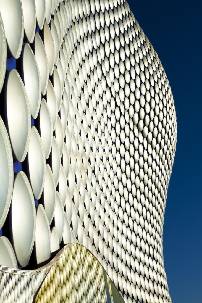England, West Midlands, Birmingham. Abstract shapes of the modern Selfridges building, part of the Bull Ring shopping centre in Birmingham.