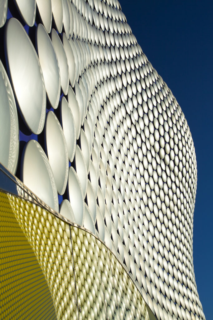England, West Midlands, Birmingham. Abstract shapes of the modern Selfridges building, part of the Bull Ring shopping centre in Birmingham.