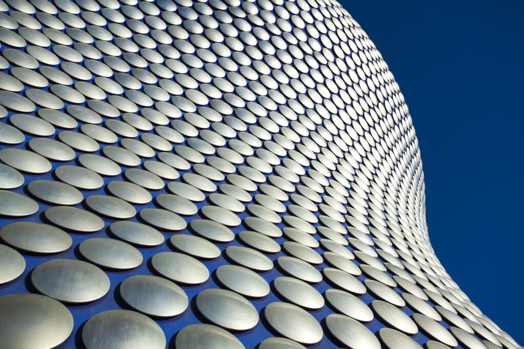 England, West Midlands, Birmingham. Abstract shapes of the modern Selfridges building, part of the Bull Ring shopping centre in Birmingham.