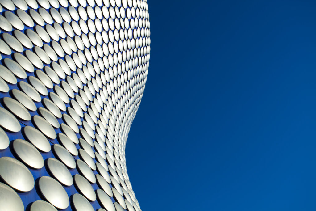 England, West Midlands, Birmingham. Abstract shapes of the modern Selfridges building, part of the Bull Ring shopping centre in Birmingham.