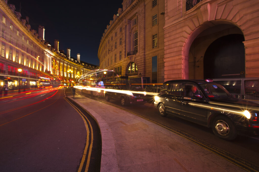 England, London, Piccadilly Circus. Road running from Piccadilly Circus located in the London's West End in the City of Westminster