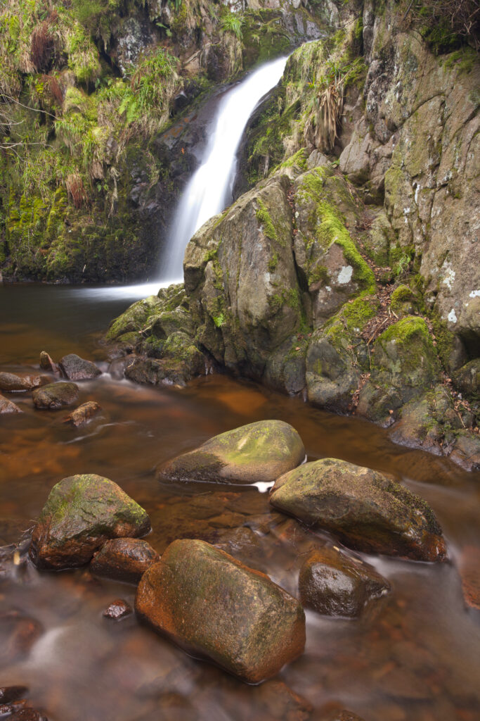 England, Northumberland, Northumberland National Park. Harthope Linn, a secluded waterfall in the Harthope Valley near the Scottish Border.