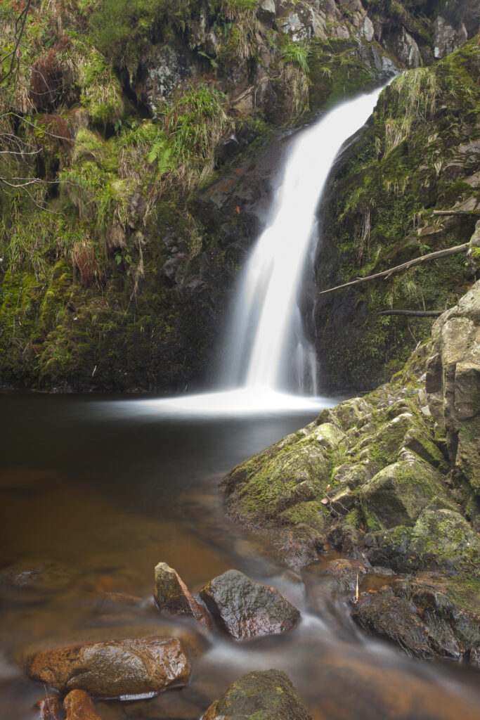 England, Northumberland, Northumberland National Park. Harthope Linn, a secluded waterfall in the Harthope Valley near the Scottish Border.