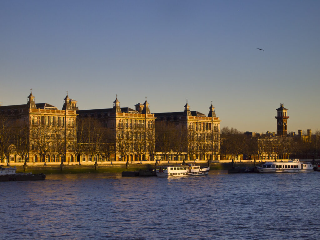 England, Greater London, Lambeth. St Thomas Hospital in Lambeth located south of Westminster Bridge.