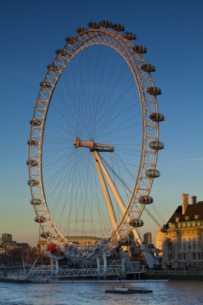England, Greater London, London Borough of Lambeth. The London Eye (also known as the Millennium Wheel), the tallest Ferris wheel in Europe located on the south bank of the River Thames.