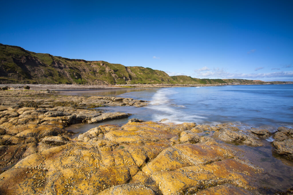 England, North Yorkshire, Scarborough. Scalby Ness Sands, located north of Scarborough within the North York Moors National Park.