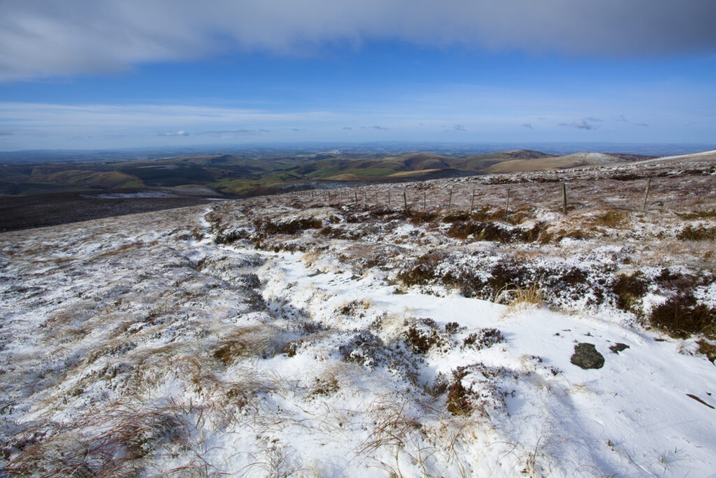 England, Northumberland, Northumberland National Park. The Cheviot Hills near Auchope Rig, looking towards the Scottish Uplands.