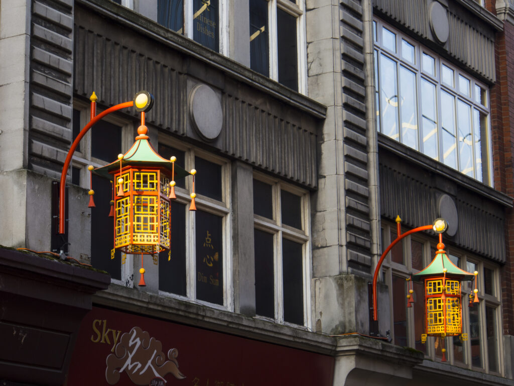England, Tyne and Wear, Newcastle Upon Tyne. Chinese Lantern on a building in the China Town area of Newcastle Upon Tyne.