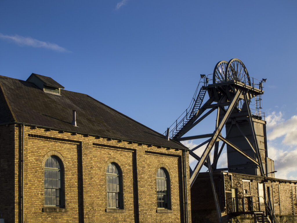 England, Northumberland, Woodhorn Colliery Mining Museum. Pit Head Winding Gear at the Woodhorn Colliery Mining Museum near Ashington - Once a former coal pit.