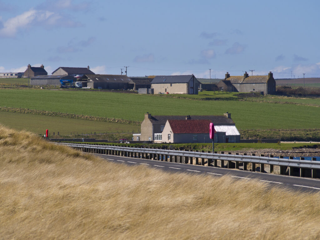 Scotland, Orkney Islands, Churchill Barrier. Churchill Barrier No. 4, linking Burray and South Ronaldsay, built by prisoners of war in WW2 to protect the Royal Navy anchorage in Scapa Flow from German U-boats.