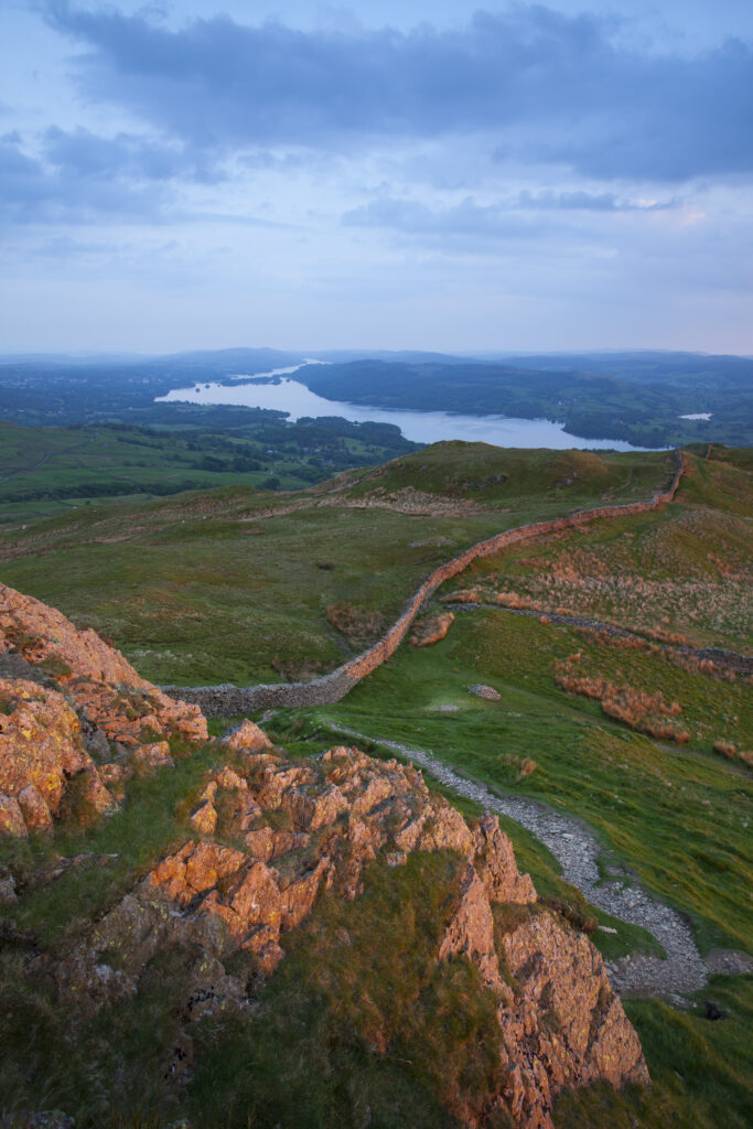 England, Cumbria, Lake District National Park. Looking towards Lake Windermere from Wansfell Pike, part of Caudale Moor.