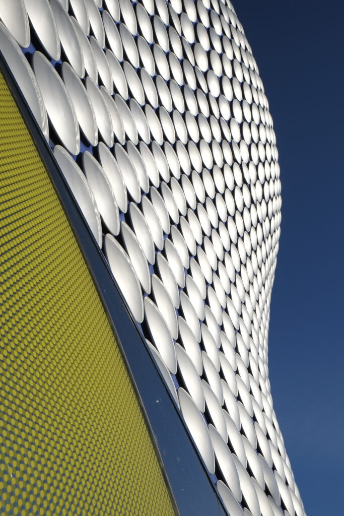 England, West Midlands, Birmingham City. Abstract shapes of the modern Selfridges building, part of the Bull Ring shopping centre in Birmingham.