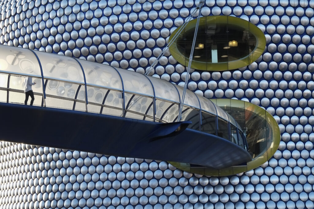 England, West Midlands, Birmingham City. Abstract shapes of the modern Selfridges building, part of the Bull Ring shopping centre in Birmingham.