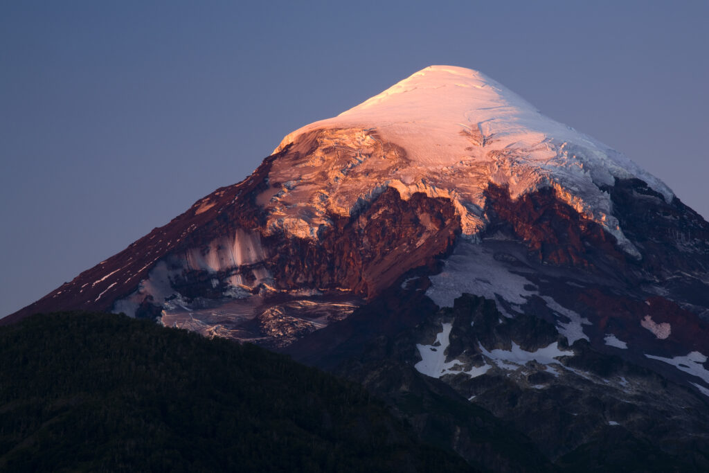 argentina, The Lake District, Parque Nacional Lanin. Lanin volcanoe, an ice-clad, cone-shaped stratovolcano on the border of Argentina and Chile.