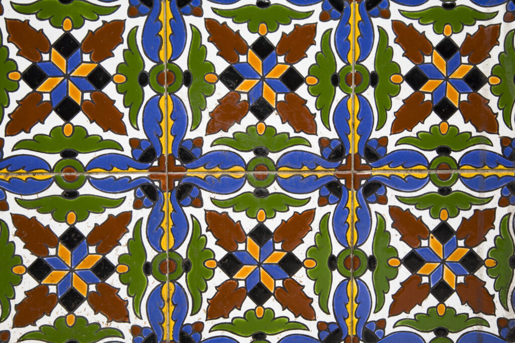 Argentina, Mendoza Province, Mendoza City. Detail of tile pattern in the Plaza España in Mendoza City.