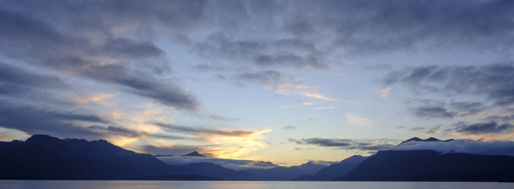 New Zealand, South Island, Fiordland National Park. Lake Te Anau at dusk.