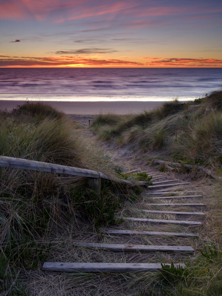 New Zealand, Christchurch, New South Brighton. New South Brighton photographed at sunrise.
