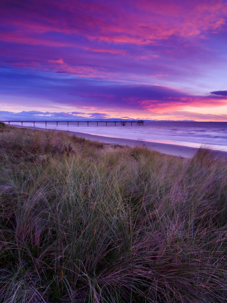 New Zealand, Christchurch, New South Brighton. New South Brighton photographed at sunrise.