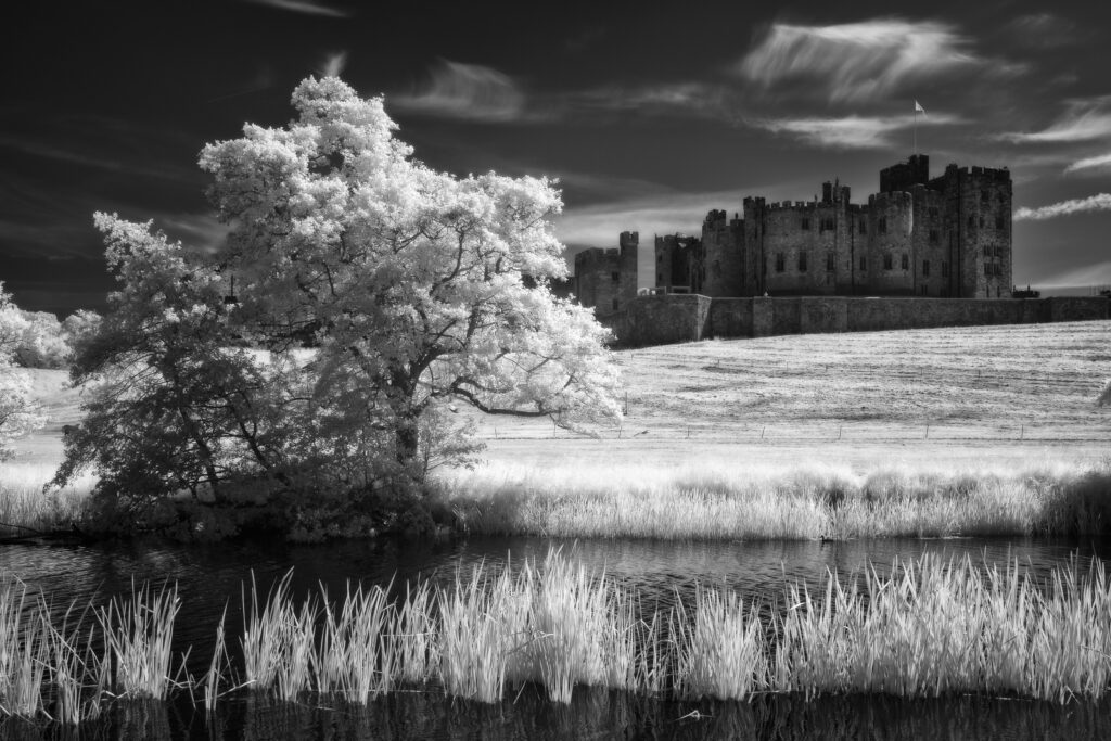 England, Northumberland, Alnwick Castle. Alnwick Castle photographed with an infrared camera.