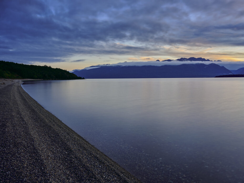 New Zealand, South Island, Fiordland National Park. Lake Te Anau at dusk.