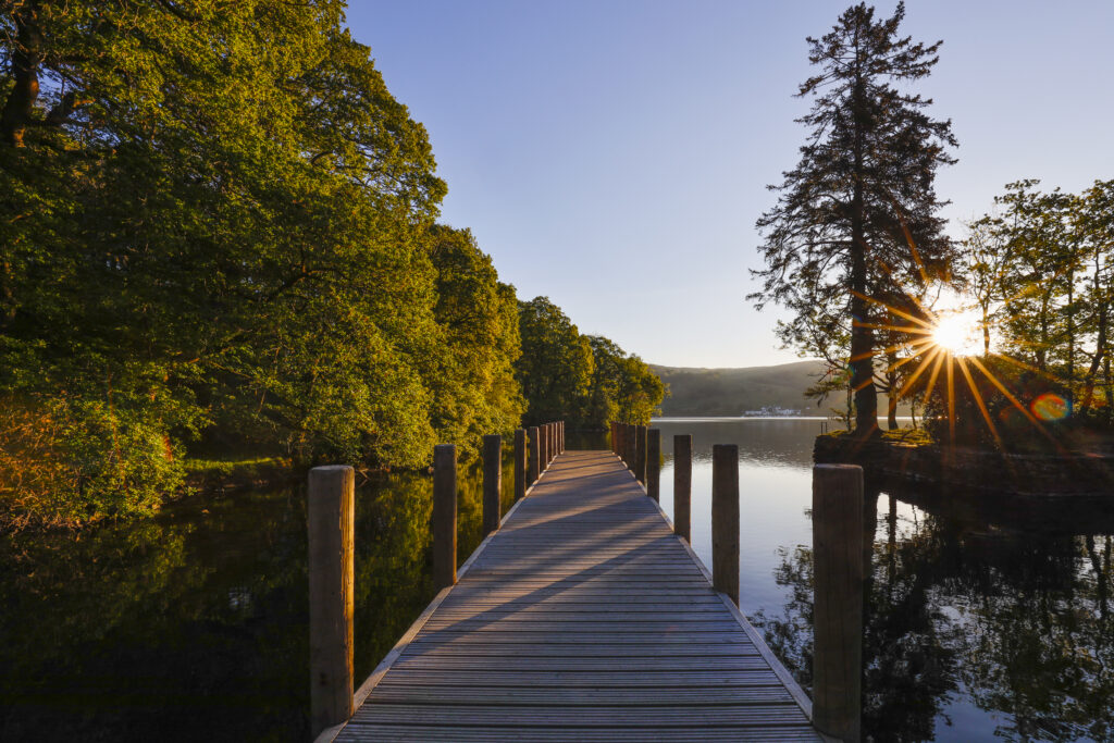 England, Cumbria, Lake District National Park. Low Wray & Wray Castle Jetty on Lake Windermere near the town of Ambleside.
