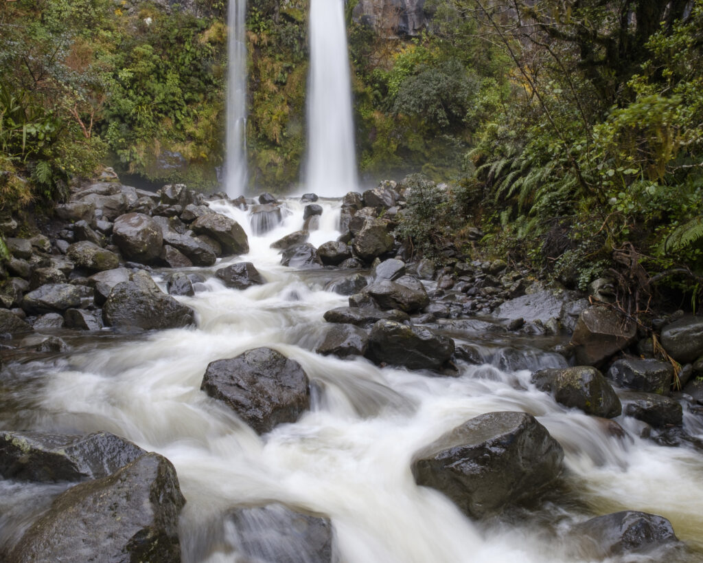 New Zealand, North Island, Egmont National Park. Dawson Falls, a popular location for a short walk near Taranaki.