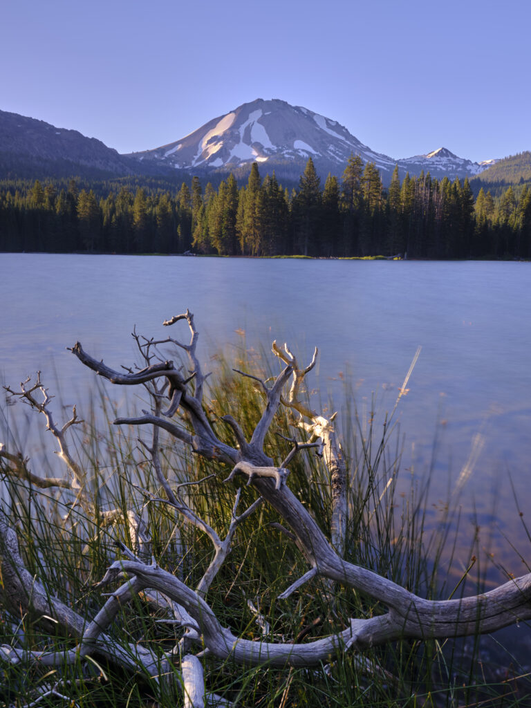 United States of America, California, Lassen Volcanic National Park. Lassen Peak overlooks Manzanita Lake in the heart of the Lassen Volcanic National Park.