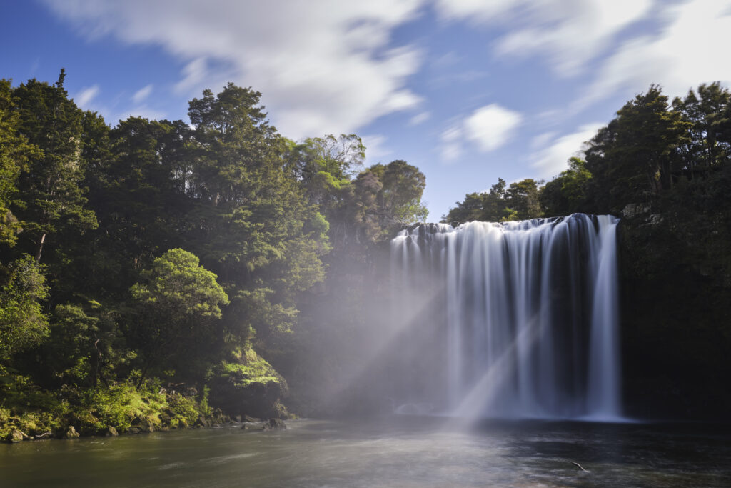 New Zealand, Northland, Rainbow Falls. Located near the town of Kerikeri, Rainbow Falls (Waianiwaniwa) are a single-drop waterfall on the Kerikeri River.