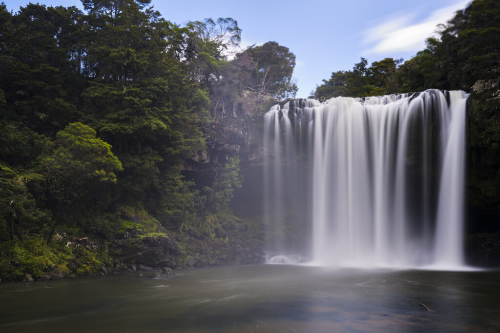 New Zealand, Northland, Rainbow Falls. Located near the town of Kerikeri, Rainbow Falls (Waianiwaniwa) are a single-drop waterfall on the Kerikeri River.