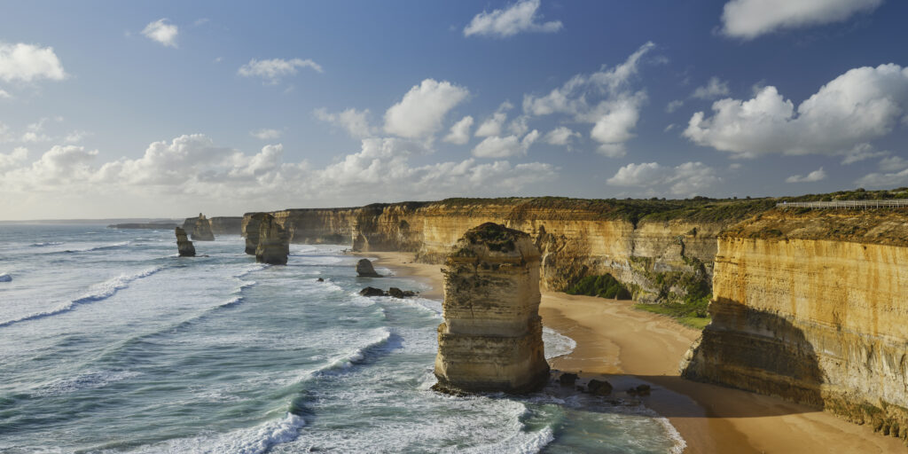 Australia, Victoria, The Twelve Apostles. The world famous Twelve Apostles limestone stacks located along the Great Ocean Road in Port Campbell National Park.