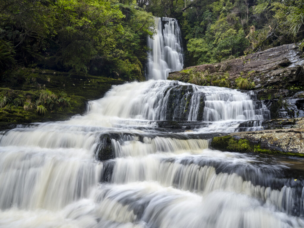 New Zealand, Southland, The Catlins. McLean Falls, located on the Tautuku River in the Catlins Forest Park.