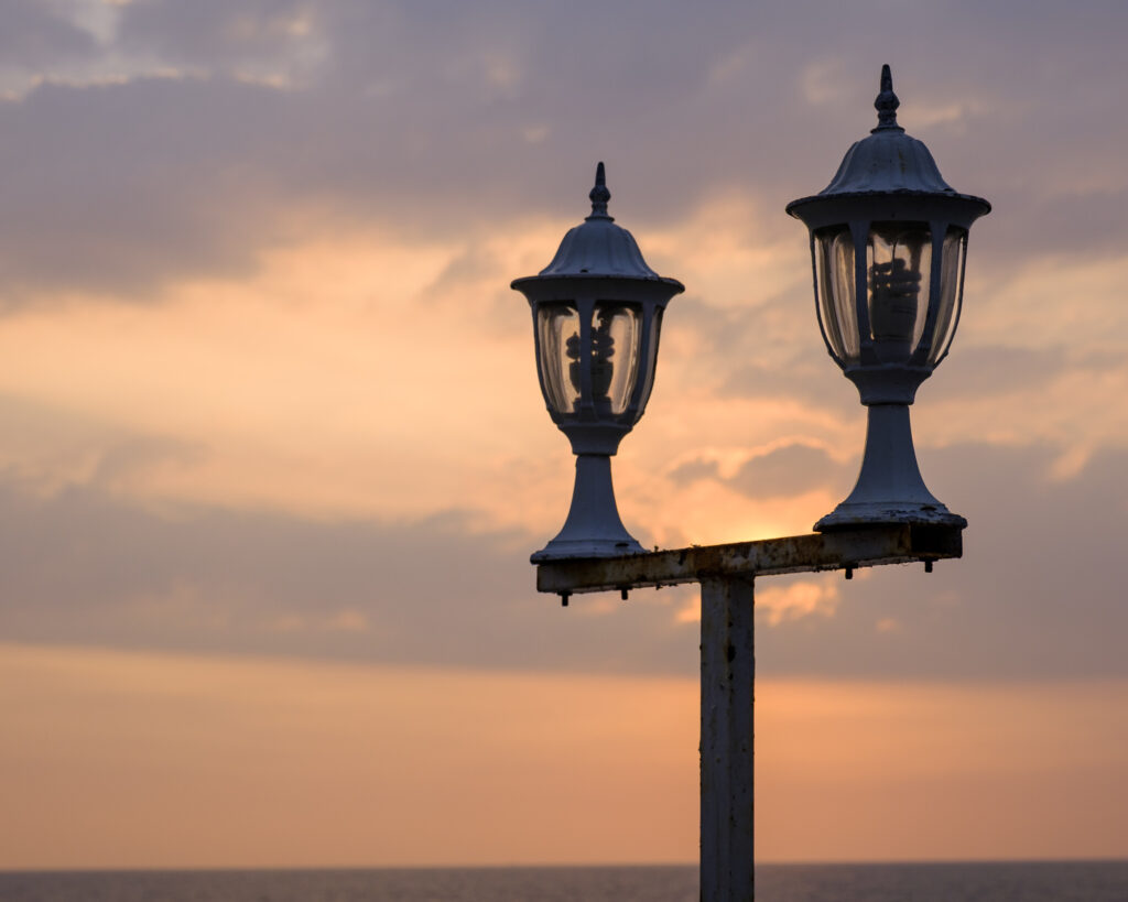 Sri Lanka, Galle District, Ahungalla. Street light near Ahungalla beach.