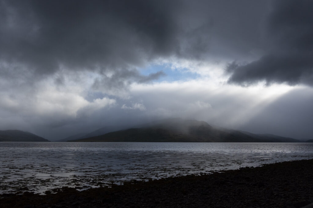 Scotland, Scottish Highlands, Kyle of Lochalsh. View from the mainland looking towards the Isle of Skye.