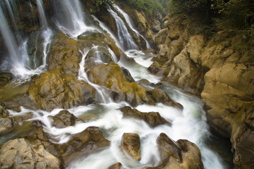 Vietnam, Northern Vietnam, Sapa. Cat Cat Falls, a waterfall in Cat Cat village near Sapa.