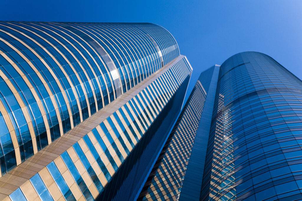 People's Republic of China, Hong Kong Special Administrative Region, Hong Kong Island. Abstract view of the modern architecture of the Hong Kong financial district.