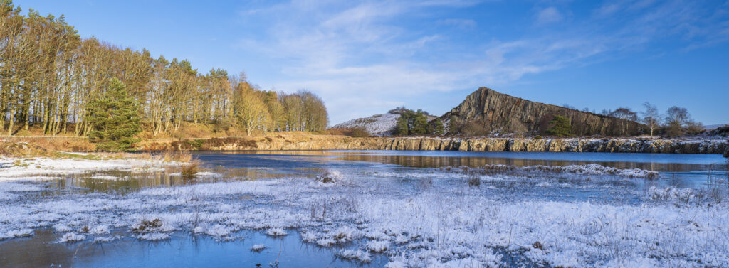 England, Northumberland, Hadrian's Wall. A mid-winters day at Cawfields Quarry along Hadrians Wall, a world heritage site located within the Northumberland National Park.