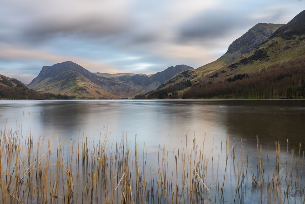 England, Cumbria, Lake District National Park. Buttermere, with Fleetwith Pike in the distance.