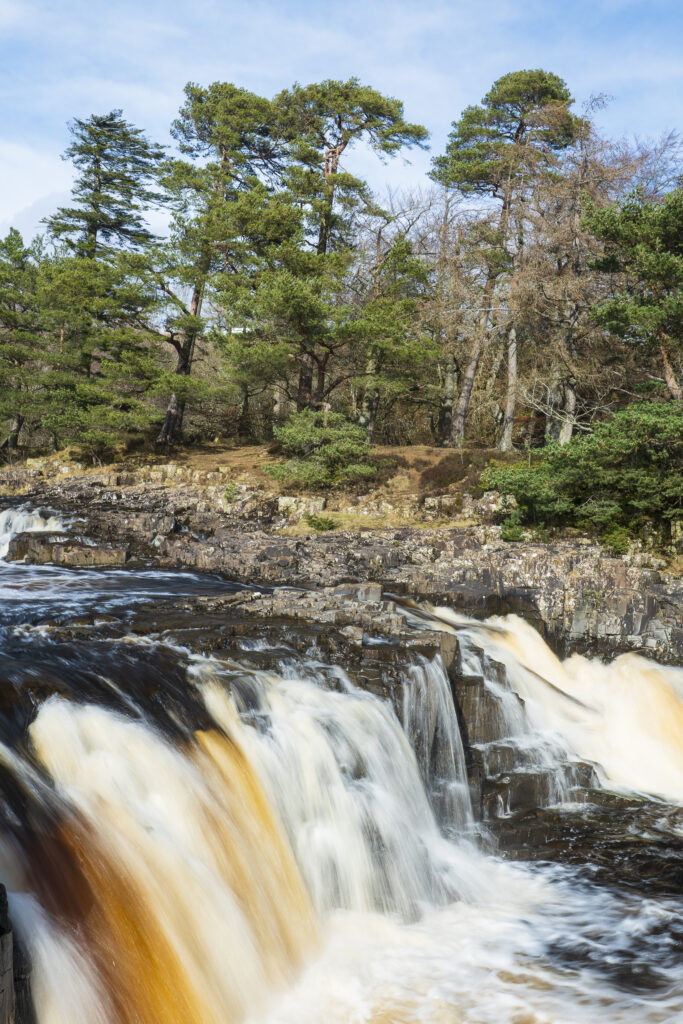 England, County Durham, Low Force. The River Tees cascades down the Low Force waterfall in County Durham.