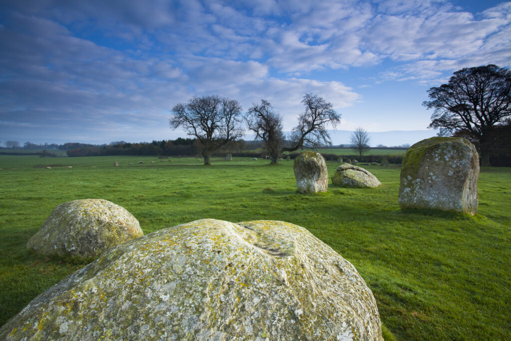 England, Cumbria, Little Salkeld. Long Meg and her daughters, one of the finest stone circles to be found in the north of England, and the second biggest in the country.