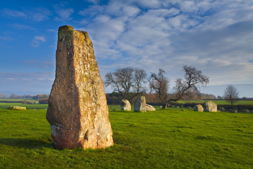 England, Cumbria, Little Salkeld. Long Meg and her daughters, one of the finest stone circles to be found in the north of England, and the second biggest in the country.