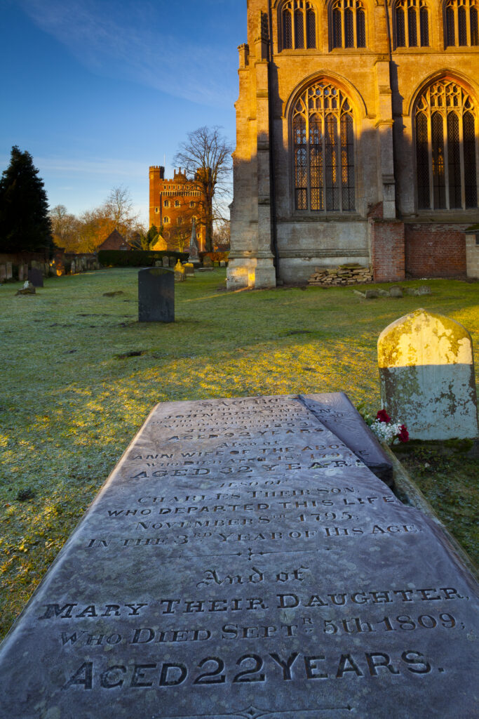 England, Lincolnshire, Tattershall. Tattershall Castle and neighbouring church which is the largest parish church in the country.