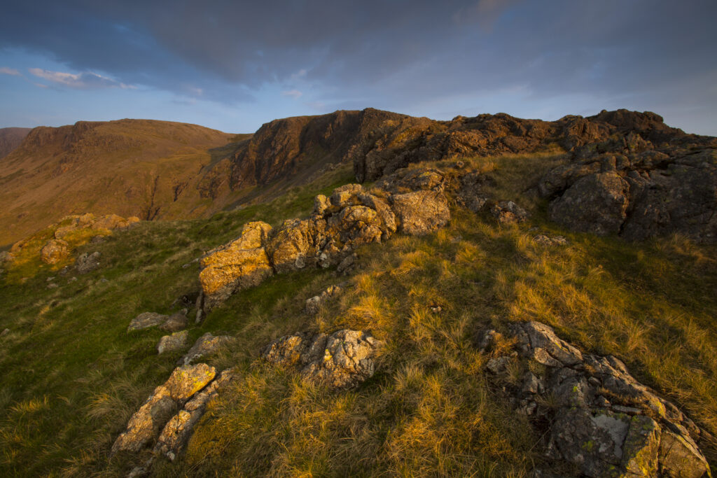 England, Cumbria, Lake District National Park. Kirkfell Crags viewed from near Blacksail Pass in the Lake District National Park.