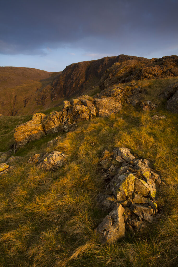 England, Cumbria, Lake District National Park. Kirkfell Crags viewed from near Blacksail Pass in the Lake District National Park.