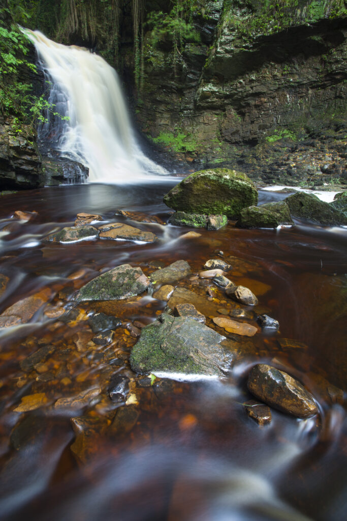 England, Northumberland, Hareshaw Linn. Hareshaw Linn, a waterfall located in the Northumberland National Park, England, UK