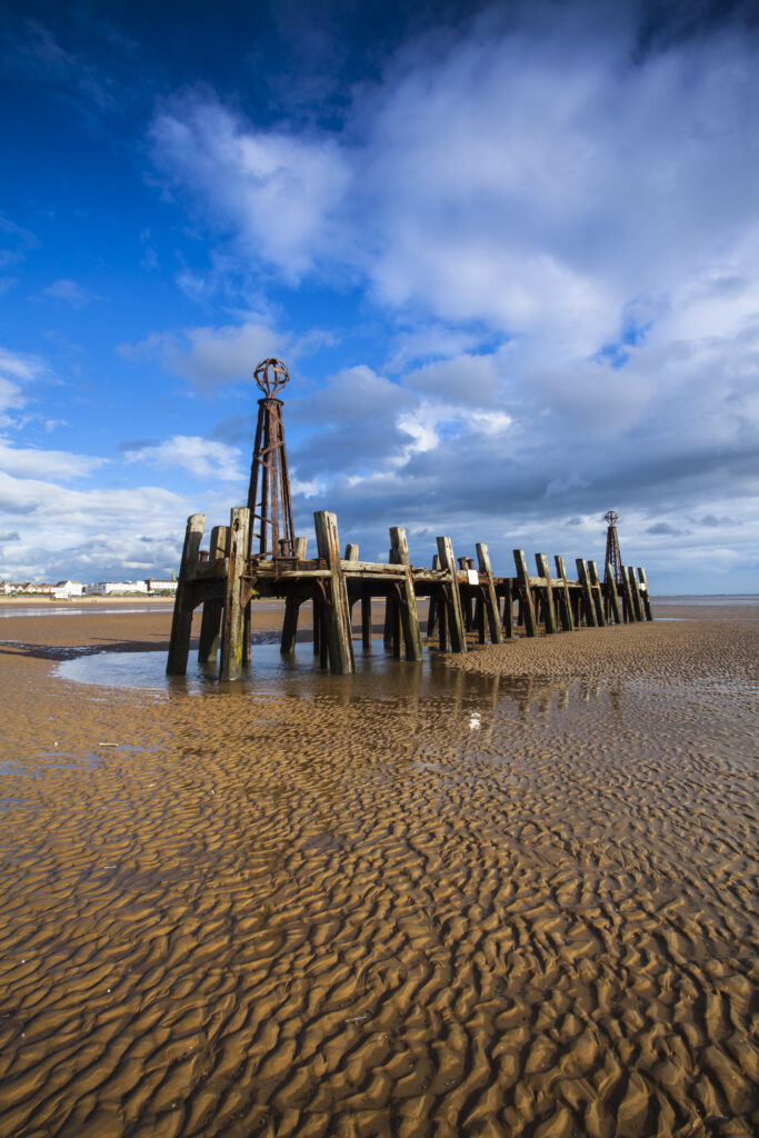 England, Lancashire, Lytham St Annes. Lytham St Annes old pier located near Blackpool, on the Irish Sea Coast.